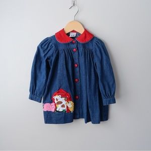 Vintage Farm Animal Long Sleeve Button Dress